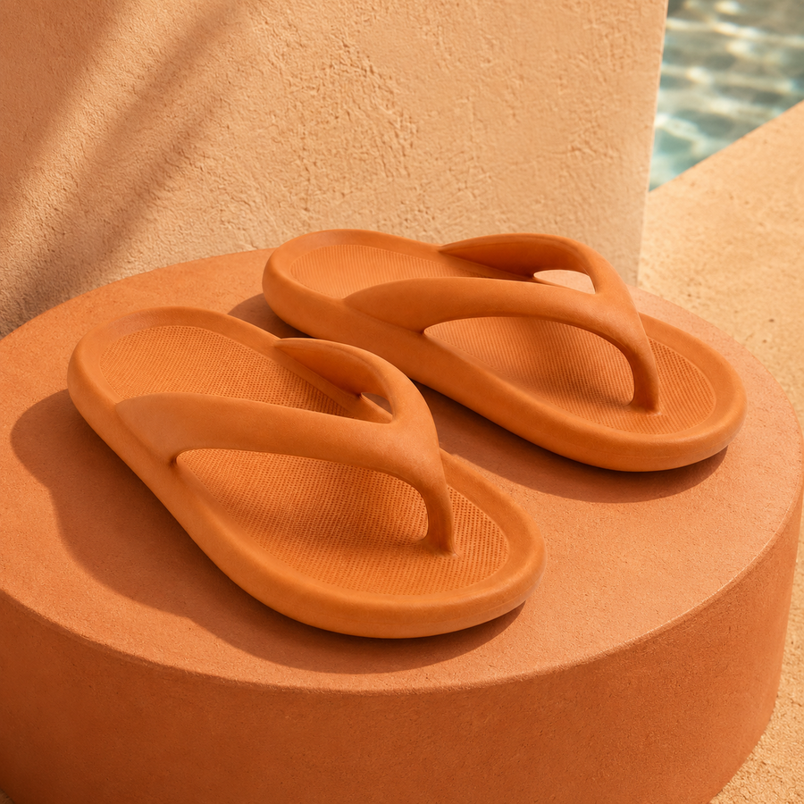 Clay Orange Riva EVA Platform Flip-Flops shown as a pair on a warm white studio background.