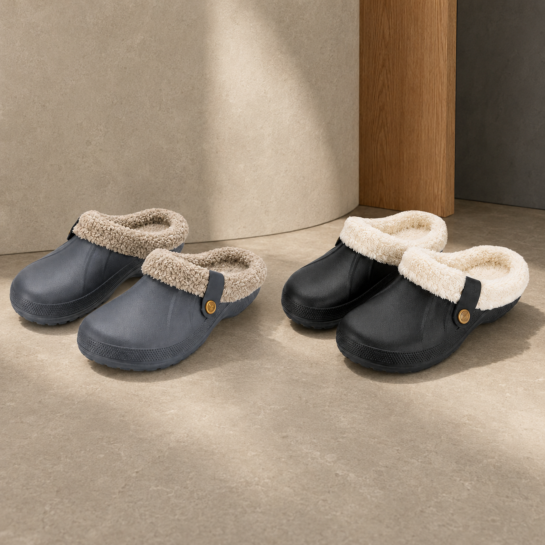 Ember thermal-lined EVA clogs shown in Grey and Black.