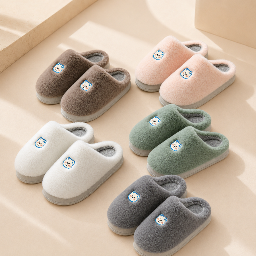 Lumi house slippers in Coffee, Blush, Soft Sage, Ivory and Stone Grey.