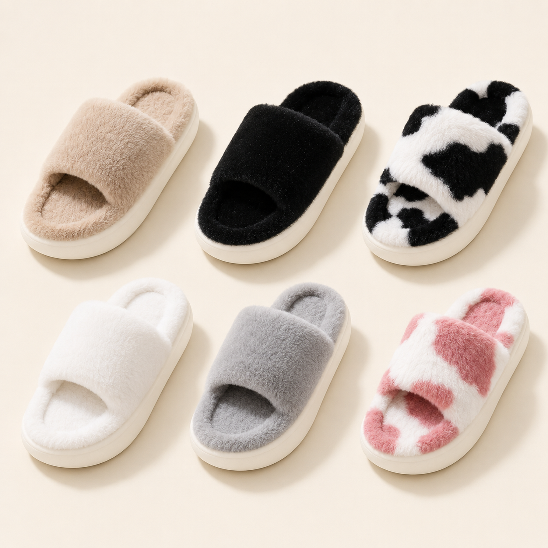 Veloura lounge slides in Khaki, Black, Black and White, White, Grey, and Pink and White.