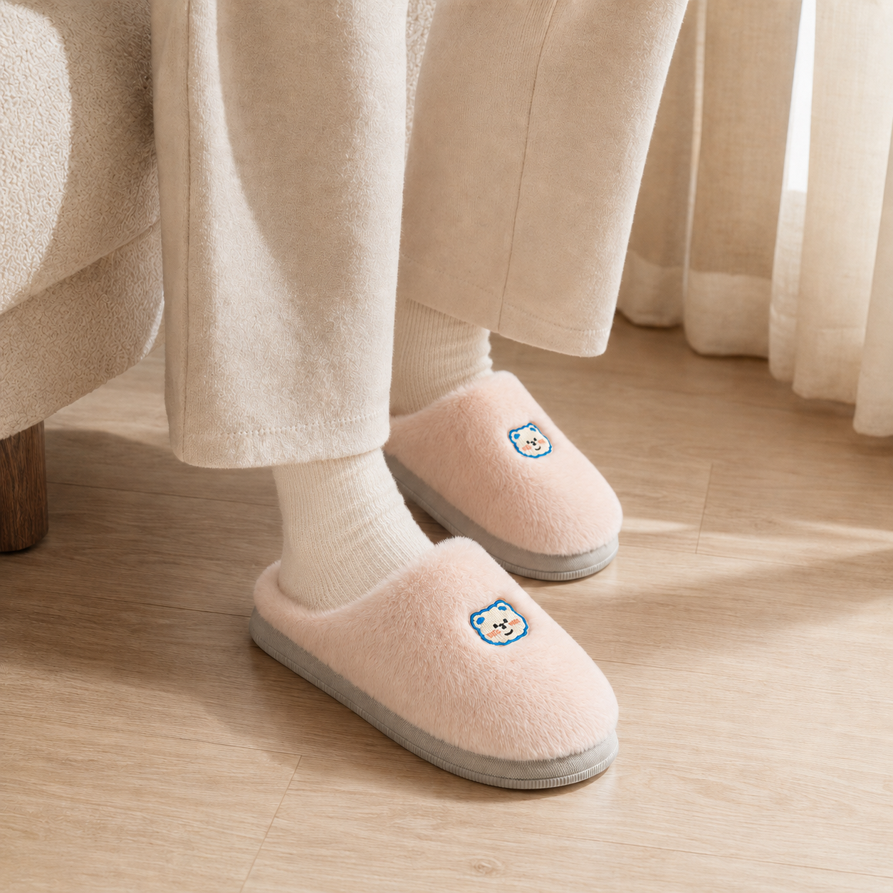 Lumi Bear-Emblem Plush House Slippers