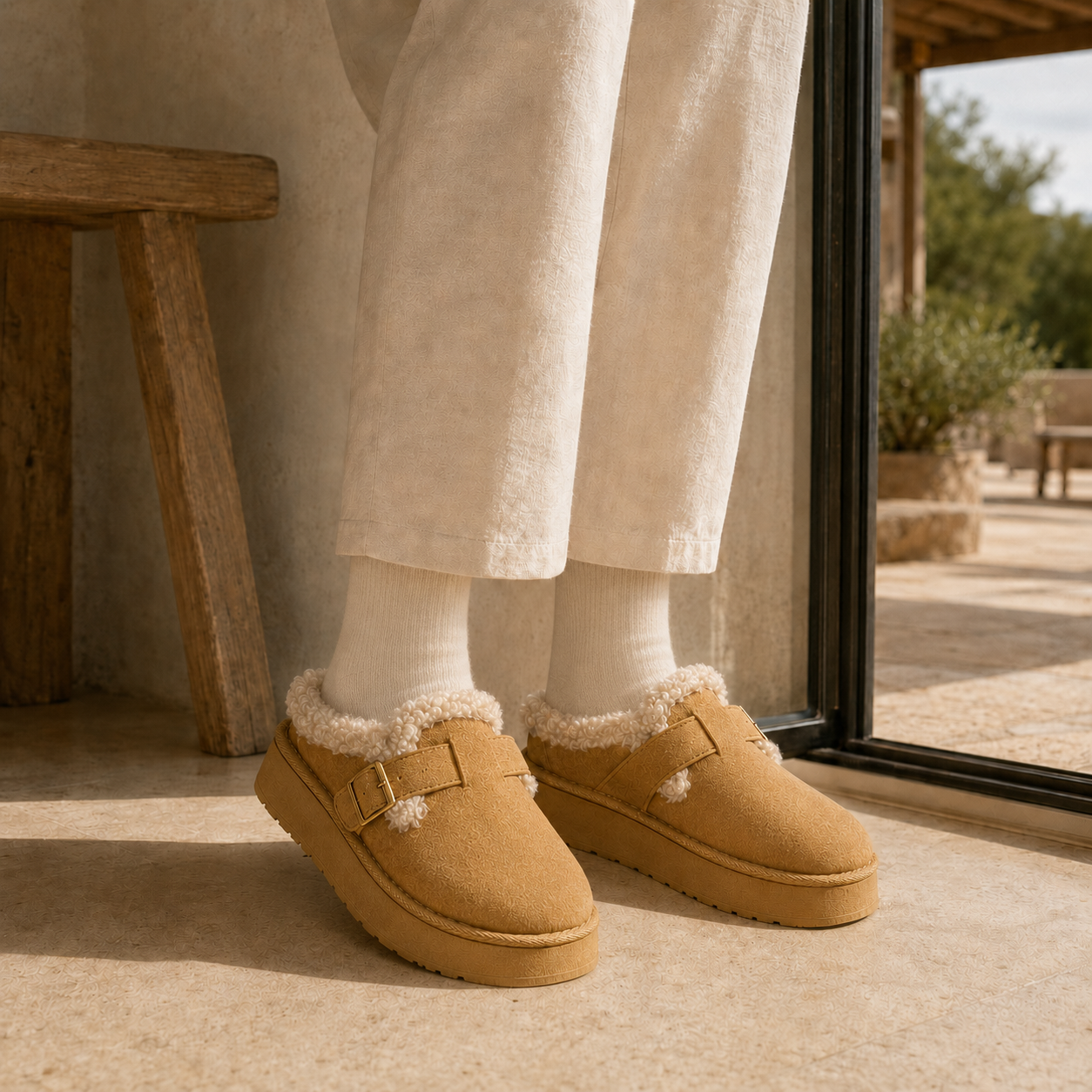 Aurelia Faux-Suede Fur-Lined Clogs